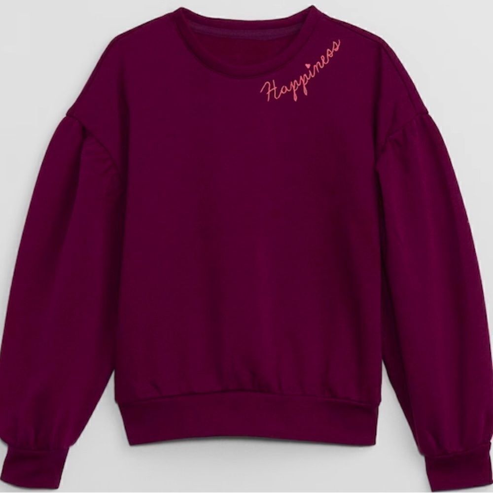 NWOT Gap Girls Relaxed Maroon Comfy Fleece “Happiness” Sweatshirt -Size Large
